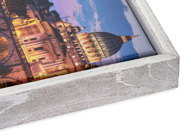 One and One Half Inch Premium Fine Art Canvas Wrap with Barnwood Whitewashed Slim Float Frame